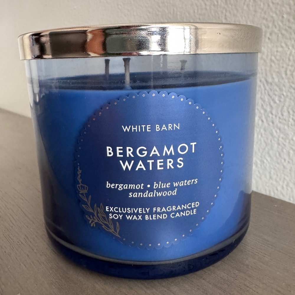 Bath & Body Works BERGAMOT WATERS 3-Wick Candle NEW White Barn